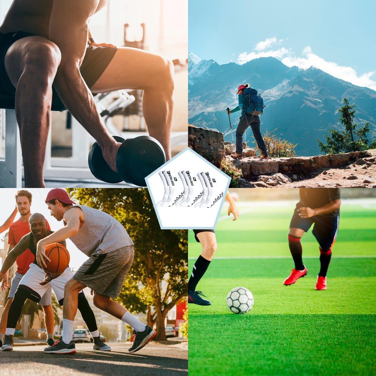 3 Pairs Anti Slip Soccer Socks, Men's grip Socks Soccer Non Skid Ball Socks for Football Basketball Rugby Sports Grip Socks